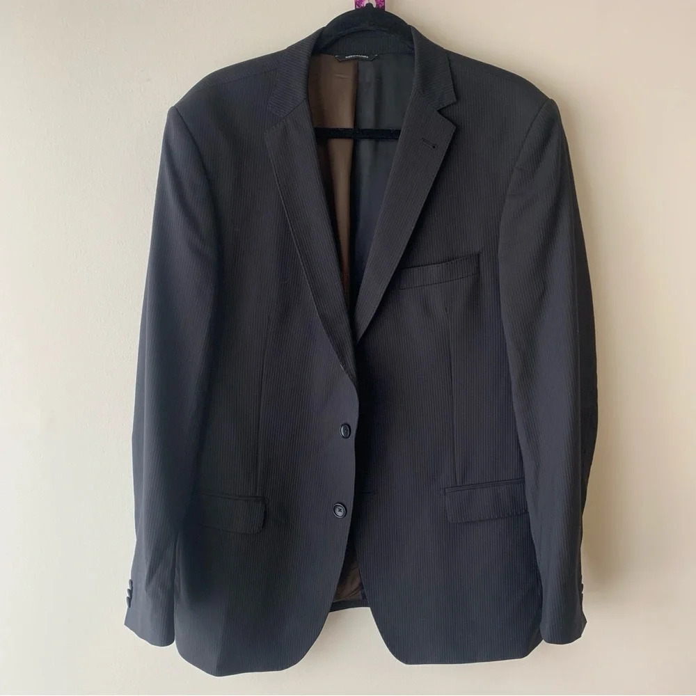 Van Gils Charcoal Grey Pin Striped Two Button Front Men's Blazer
